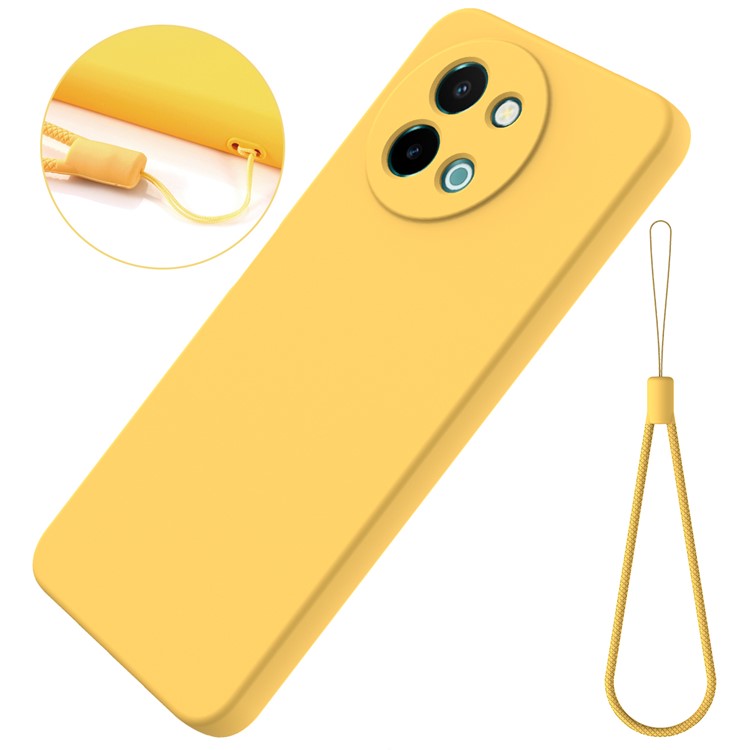 For vivo Y38 5G Case Liquid Silicone Protective Phone Cover with Strap - Yellow