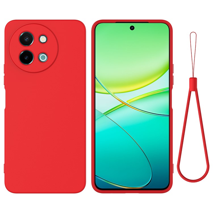 For vivo Y38 5G Case Liquid Silicone Protective Phone Cover with Strap - Red