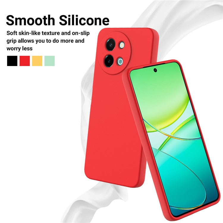 For vivo Y38 5G Case Liquid Silicone Protective Phone Cover with Strap - Red