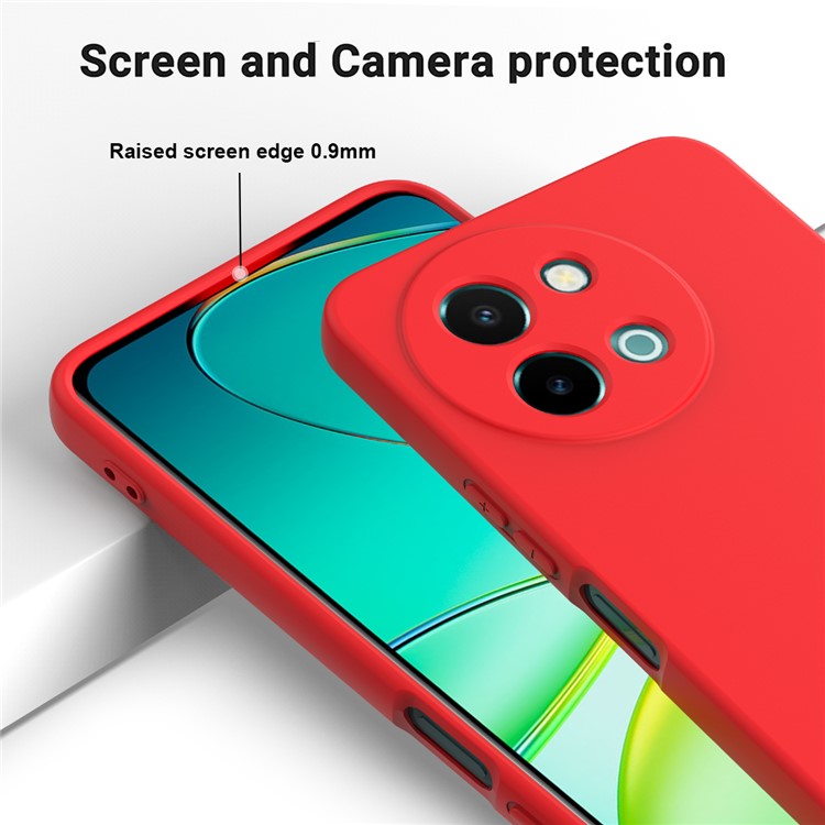 For vivo Y38 5G Case Liquid Silicone Protective Phone Cover with Strap - Red