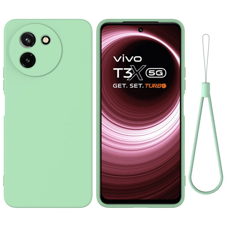 For vivo T3x / Y200i 5G Case Soft Liquid Silicone Anti-Drop Phone Cover with Strap - Green