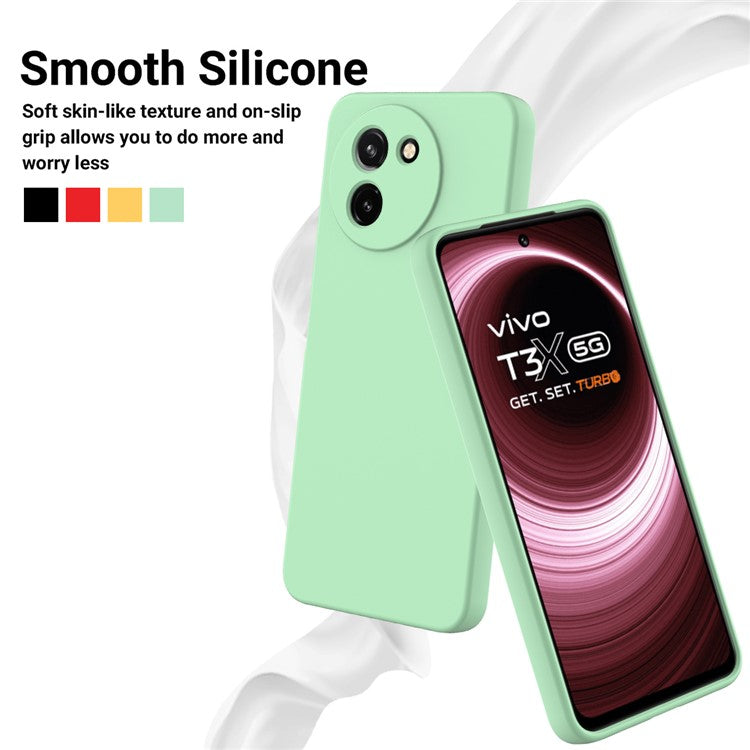 For vivo T3x / Y200i 5G Case Soft Liquid Silicone Anti-Drop Phone Cover with Strap - Green