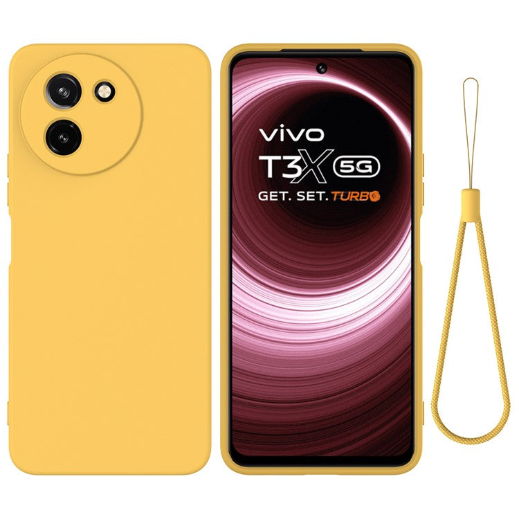 For vivo T3x / Y200i 5G Case Soft Liquid Silicone Anti-drop Phone Cover with Strap - Yellow