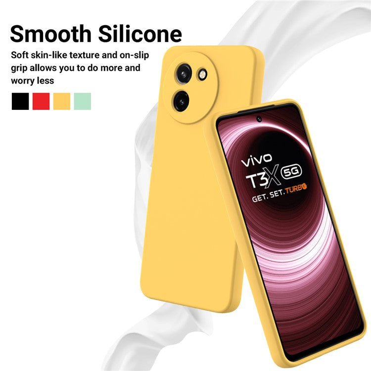 For vivo T3x / Y200i 5G Case Soft Liquid Silicone Anti-drop Phone Cover with Strap - Yellow