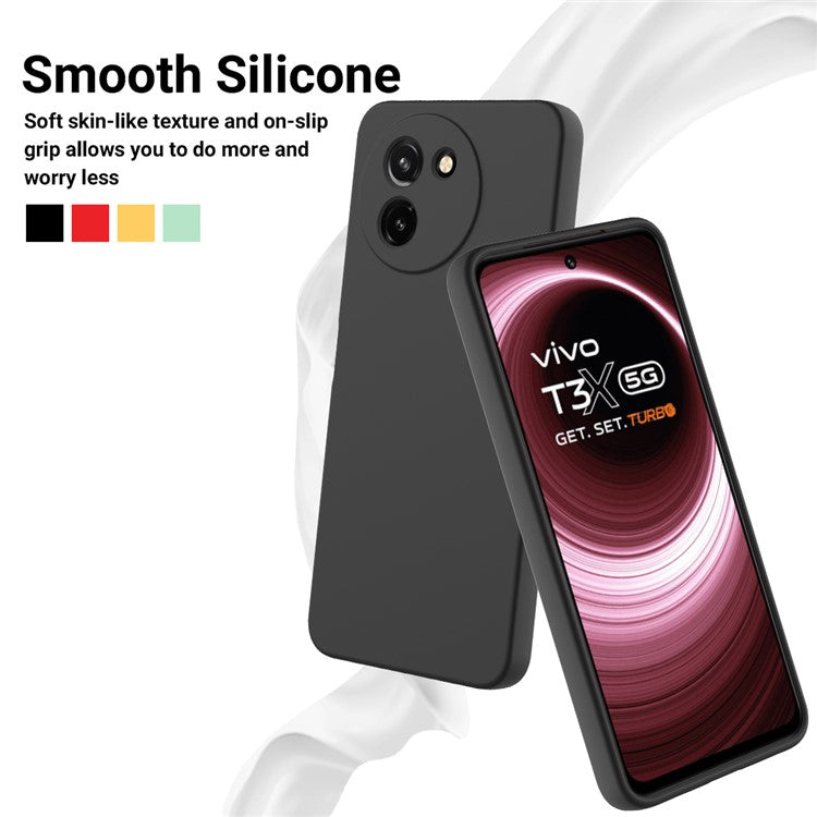 For vivo T3x / Y200i 5G Case Soft Liquid Silicone Anti-drop Phone Cover with Strap - Black