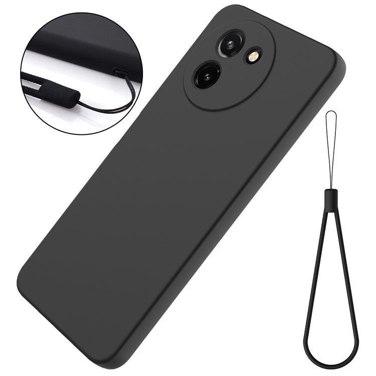 For vivo T3x / Y200i 5G Case Soft Liquid Silicone Anti-drop Phone Cover with Strap - Black