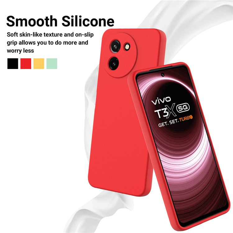 For vivo T3x / Y200i 5G Case Soft Liquid Silicone Anti-drop Phone Cover with Strap - Red