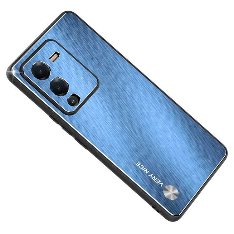 For vivo S15 Pro 5G Raised Edge Protection Phone Case Brushed Design TPU Frame Aluminium Alloy Back Anti-scratch Cover - Blue