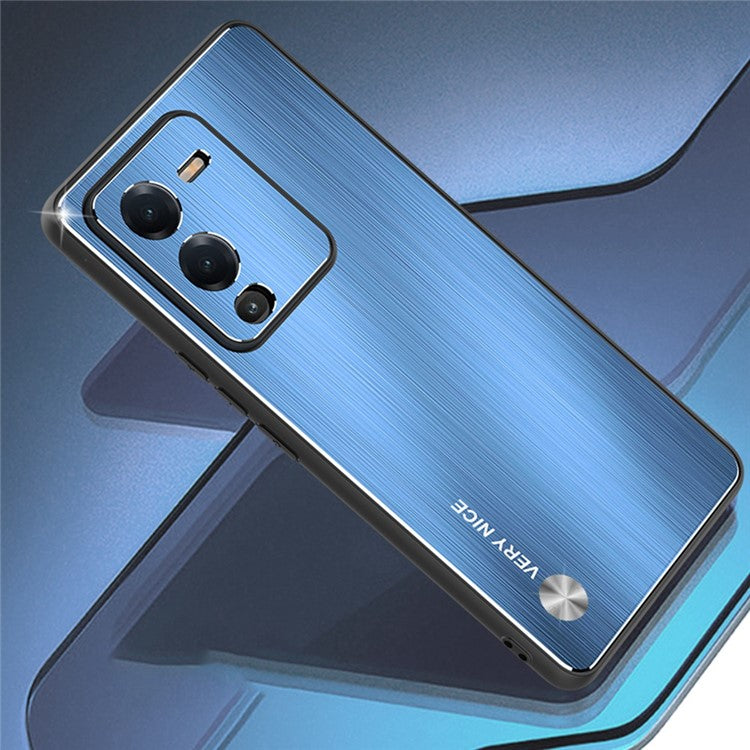 For vivo S15 Pro 5G Raised Edge Protection Phone Case Brushed Design TPU Frame Aluminium Alloy Back Anti-scratch Cover - Blue