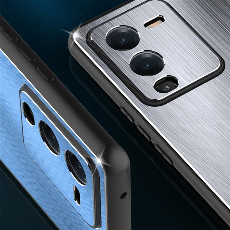 For vivo S15 Pro 5G Raised Edge Protection Phone Case Brushed Design TPU Frame Aluminium Alloy Back Anti-scratch Cover - Blue