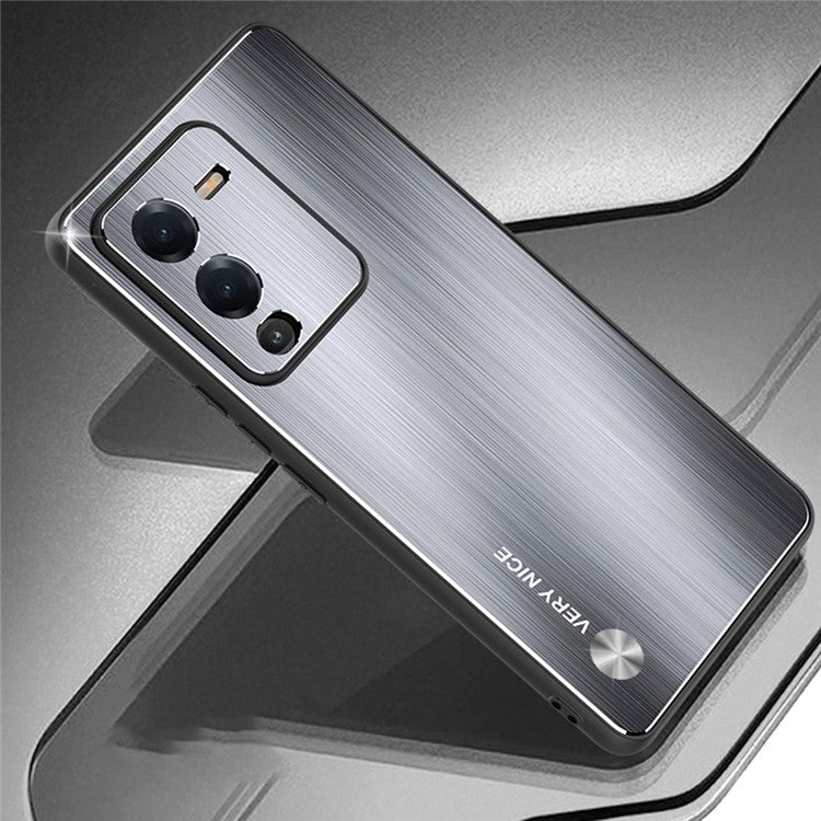 For vivo S15 Pro 5G Raised Edge Protection Phone Case Brushed Design TPU Frame Aluminium Alloy Back Anti-scratch Cover - Silver