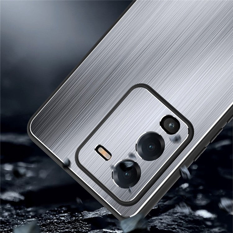 For vivo S15 Pro 5G Raised Edge Protection Phone Case Brushed Design TPU Frame Aluminium Alloy Back Anti-scratch Cover - Silver