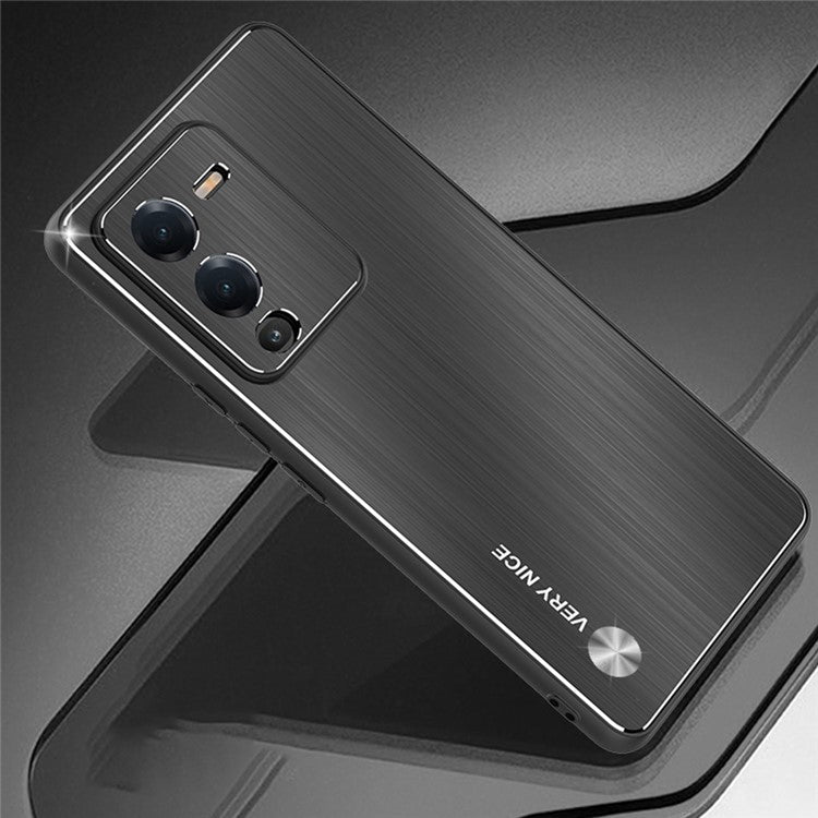 For vivo S15 Pro 5G Raised Edge Protection Phone Case Brushed Design TPU Frame Aluminium Alloy Back Anti-scratch Cover - Black