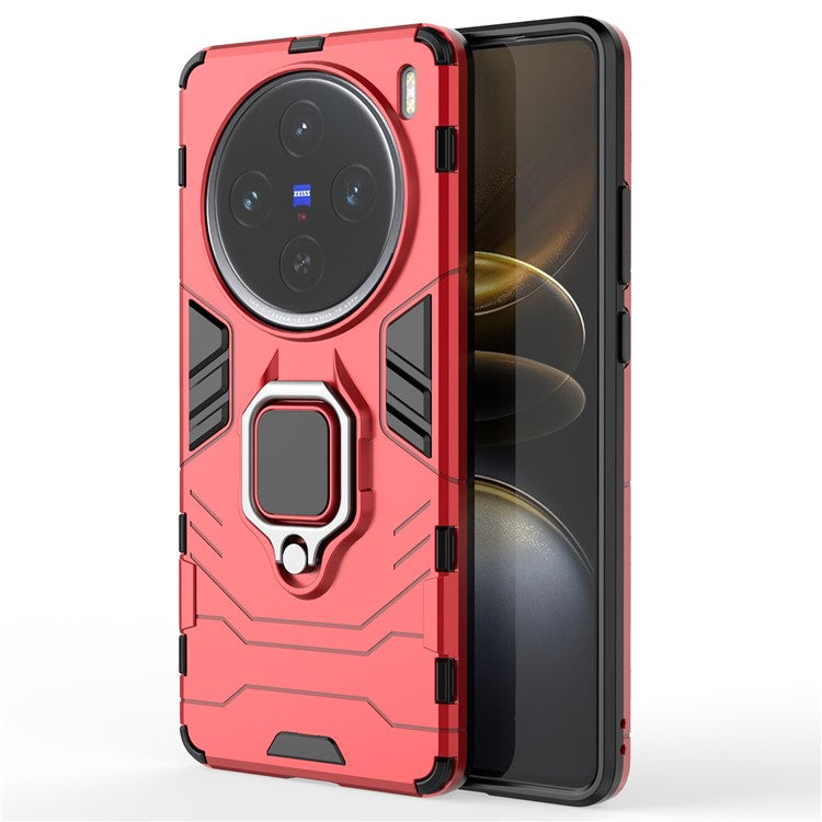 For vivo X100s 5G Case  PC+TPU Phone Cover with Anti-Drop Ring Holder - Red