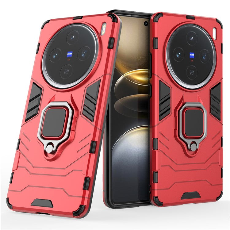 For vivo X100s 5G Case  PC+TPU Phone Cover with Anti-Drop Ring Holder - Red