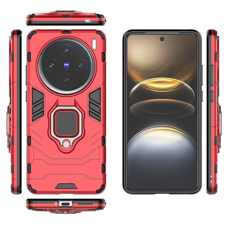 For vivo X100s 5G Case  PC+TPU Phone Cover with Anti-Drop Ring Holder - Red