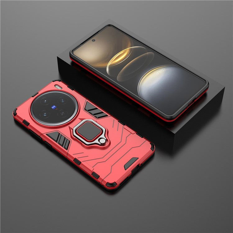 For vivo X100s 5G Case  PC+TPU Phone Cover with Anti-Drop Ring Holder - Red