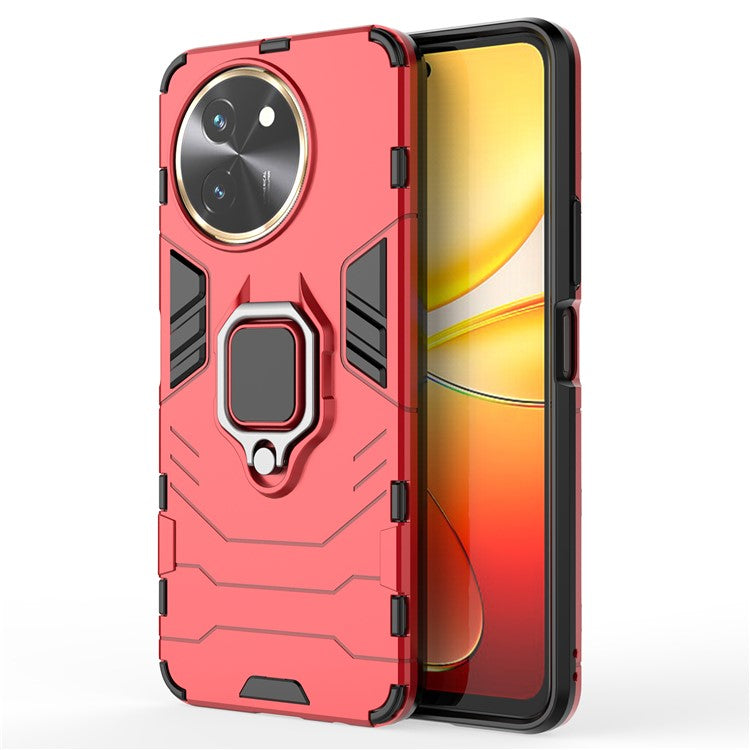 For vivo T3x Shockproof Case Ring Holder Kickstand PC+TPU Phone Cover - Red