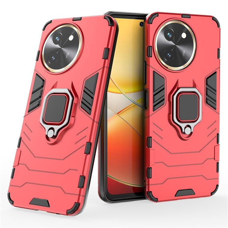 For vivo T3x Shockproof Case Ring Holder Kickstand PC+TPU Phone Cover - Red