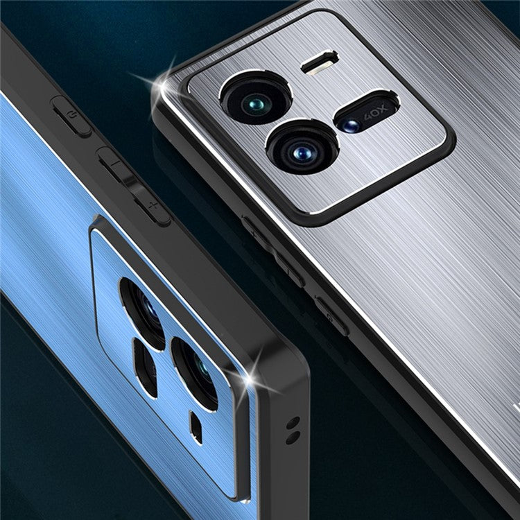 For vivo iQOO 10 Pro 5G Brushed Cell Phone Case TPU+Aluminium Alloy Back Anti-scratch Phone Shell Cover - Blue