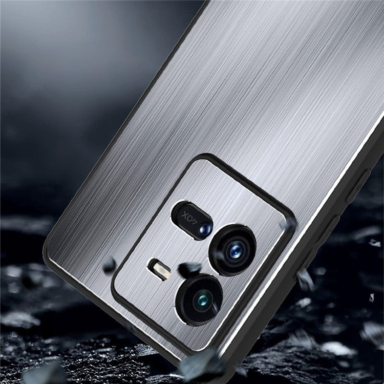 For vivo iQOO 10 Pro 5G Brushed Cell Phone Case TPU+Aluminium Alloy Back Anti-scratch Phone Shell Cover - Silver