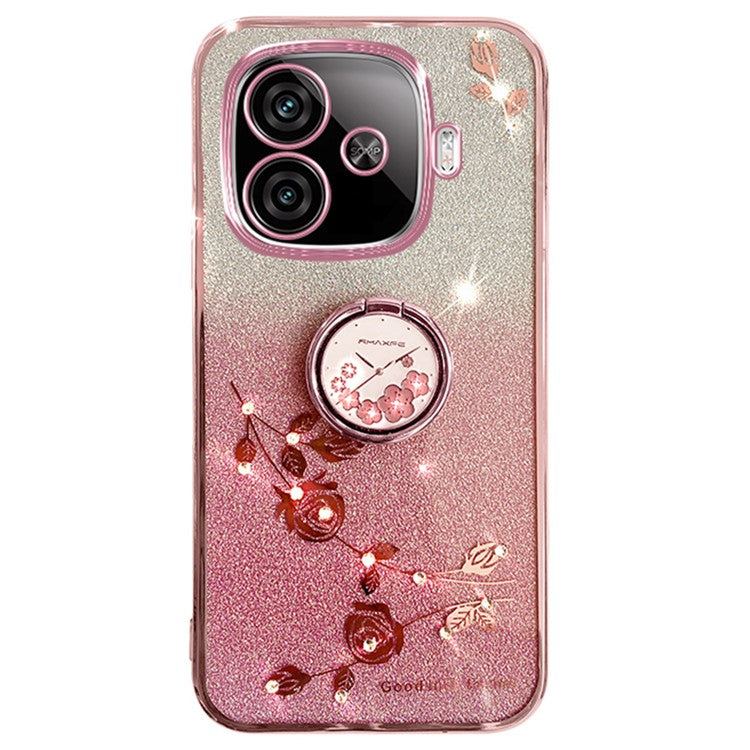 KADEM For vivo iQOO Z9 Turbo 5G Case Gradient Glitter TPU Kickstand Phone Cover - Rose Gold