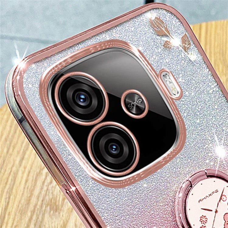 KADEM For vivo iQOO Z9 Turbo 5G Case Gradient Glitter TPU Kickstand Phone Cover - Rose Gold