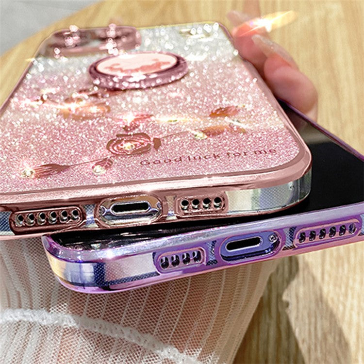 KADEM For vivo iQOO Z9 Turbo 5G Case Gradient Glitter TPU Kickstand Phone Cover - Rose Gold