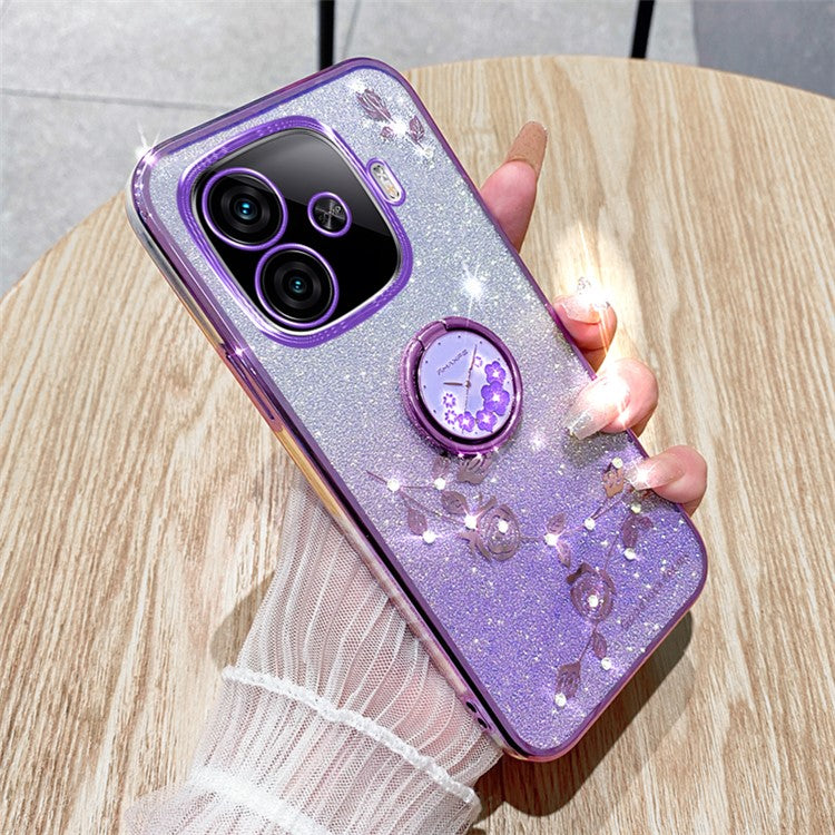 KADEM For vivo iQOO Z9 Turbo 5G Case Gradient Glitter TPU Kickstand Phone Cover - Purple