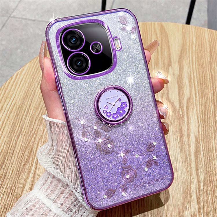 KADEM For vivo iQOO Z9 Turbo 5G Case Gradient Glitter TPU Kickstand Phone Cover - Purple