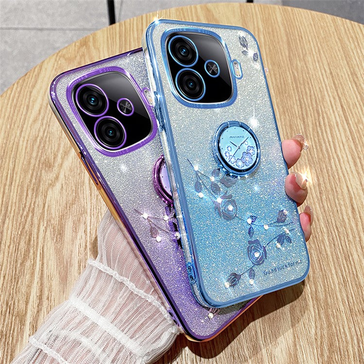 KADEM For vivo iQOO Z9 Turbo 5G Case Gradient Glitter TPU Kickstand Phone Cover - Purple