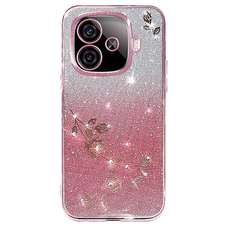 KADEM For vivo iQOO Z9 Turbo 5G Slim Case Flower Glitter Soft TPU Cover with Lanyard - Rose Gold