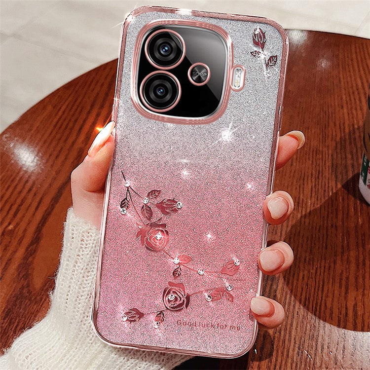 KADEM For vivo iQOO Z9 Turbo 5G Case Rhinestone Glitter TPU Floral Phone Cover - Rose Gold