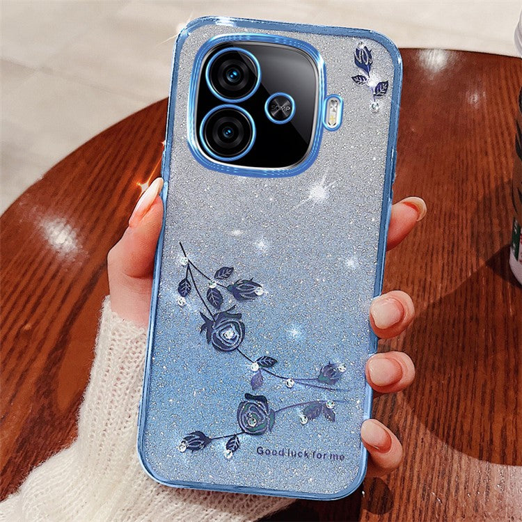 KADEM For vivo iQOO Z9 Turbo 5G Case Rhinestone Glitter TPU Floral Phone Cover - Blue