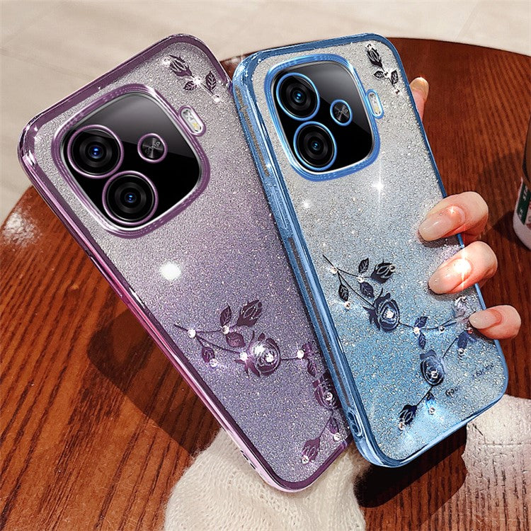 KADEM For vivo iQOO Z9 Turbo 5G Case Rhinestone Glitter TPU Floral Phone Cover - Blue