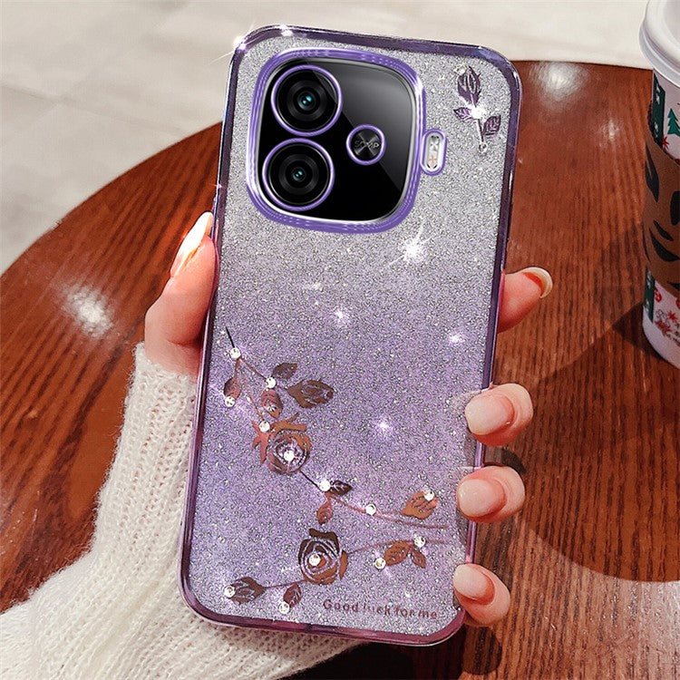 KADEM For vivo iQOO Z9 Turbo 5G Case Rhinestone Glitter TPU Floral Phone Cover - Purple