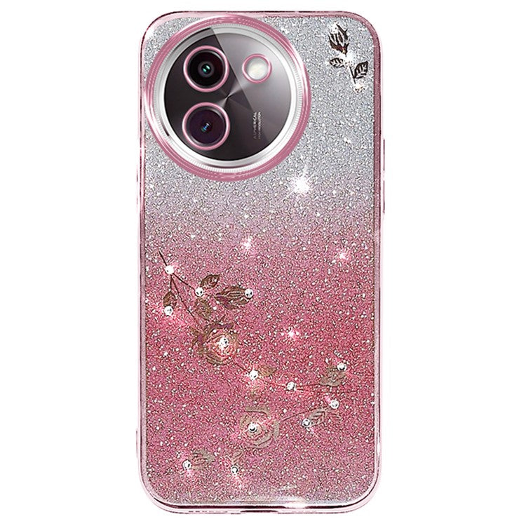 KADEM For vivo Y200i 5G Phone Case with Lanyard Flower Glitter Shockproof Soft TPU Cover - Rose Gold