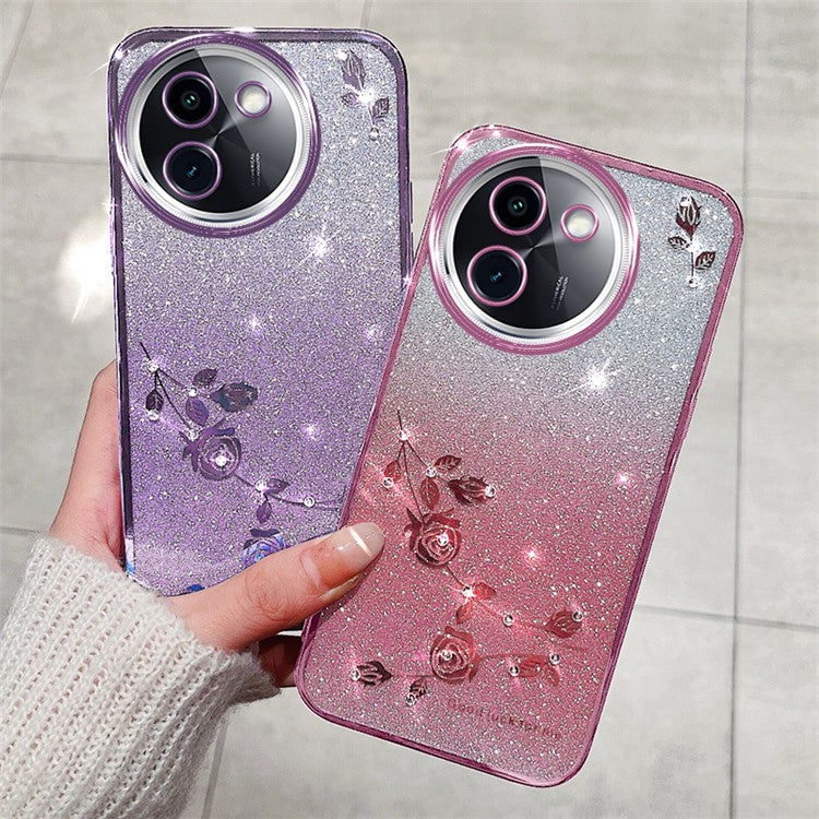 KADEM For vivo Y200i 5G Phone Case with Lanyard Flower Glitter Shockproof Soft TPU Cover - Purple