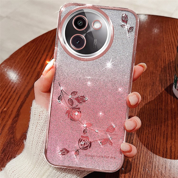 KADEM For vivo Y200i 5G TPU Case Glitter Rhinestone Protective Phone Cover - Rose Gold