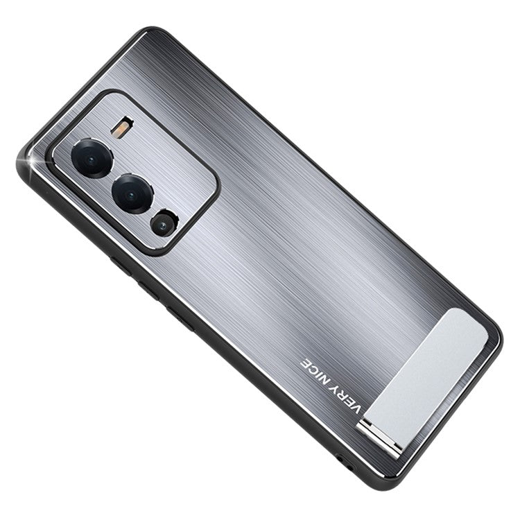 Kickstand Phone Case for vivo S15 5G, Brushed Aluminium Alloy Back TPU Frame Anti-scratch Hybrid Cover - Silver