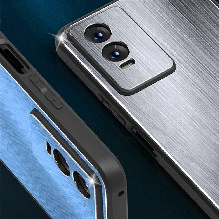 Brushed Phone Case for vivo Y76 5G, TPU Frame Aluminium Alloy Back Drop-proof Cover - Blue