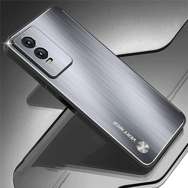 Brushed Phone Case for vivo Y76 5G, TPU Frame Aluminium Alloy Back Drop-proof Cover - Silver