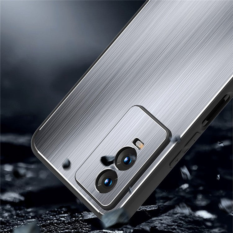 Brushed Phone Case for vivo Y76 5G, TPU Frame Aluminium Alloy Back Drop-proof Cover - Silver