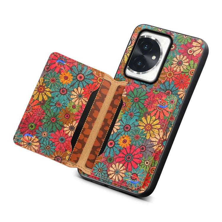 For Honor 100 5G Case Floral Pattern Card Slot Kickstand PU+TPU+PC Phone Shell - Spring / Green