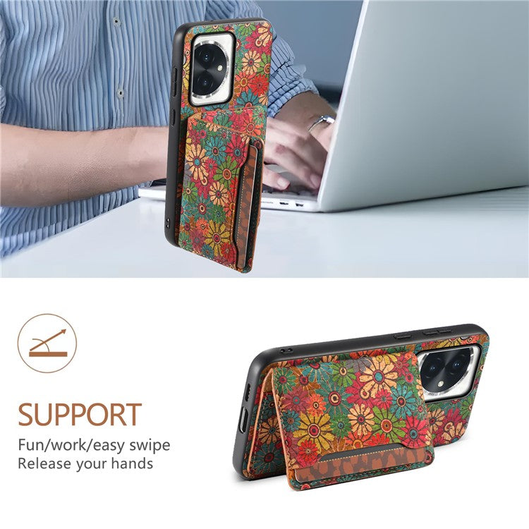 For Honor 100 5G Case Floral Pattern Card Slot Kickstand PU+TPU+PC Phone Shell - Spring / Green