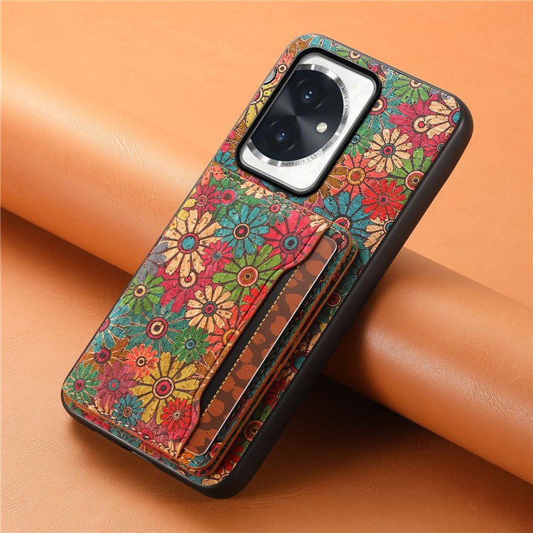 For Honor 100 5G Case Floral Pattern Card Slot Kickstand PU+TPU+PC Phone Shell - Spring / Green