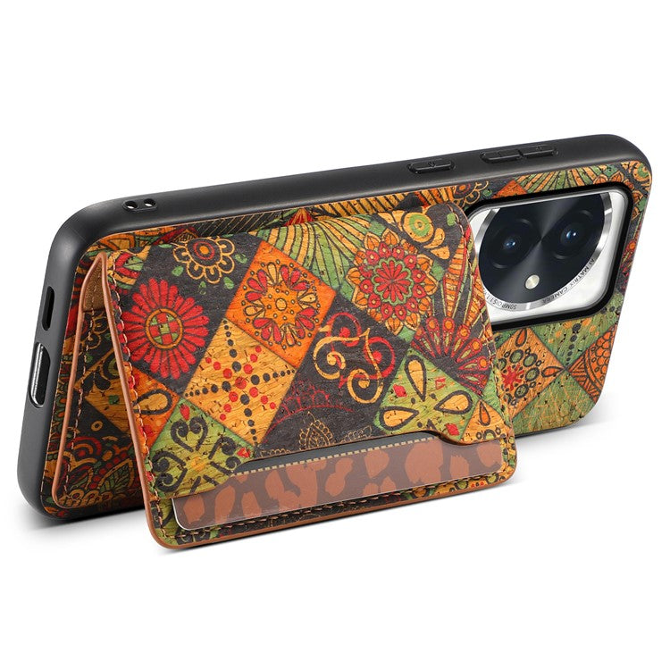 For Honor 100 5G Case Floral Pattern Card Slot Kickstand PU+TPU+PC Phone Shell - Autumn / Yellow