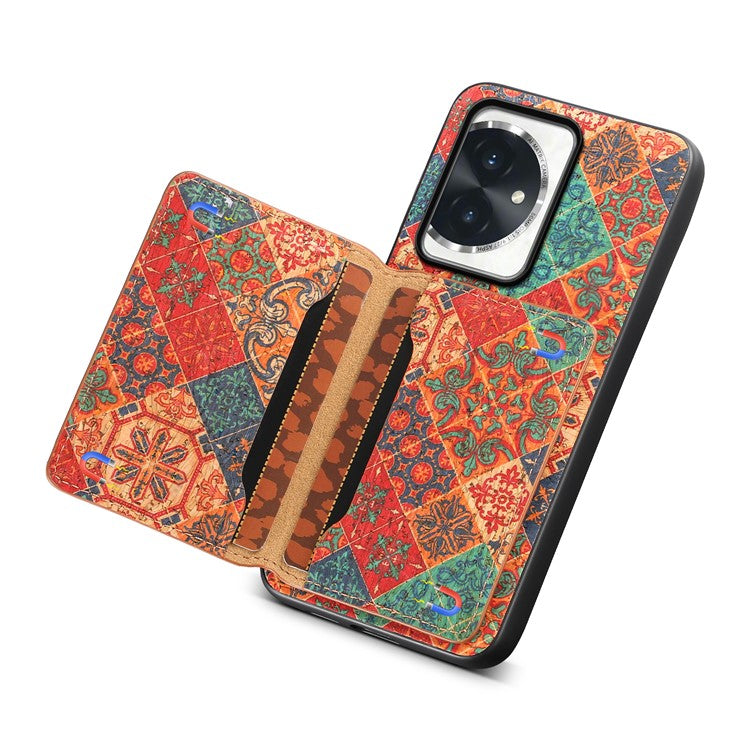 For Honor 100 5G Case Floral Pattern Card Slot Kickstand PU+TPU+PC Phone Shell - Winter / Blue