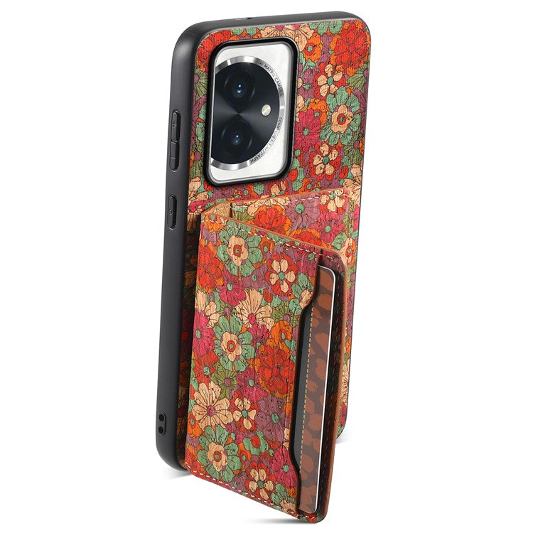 For Honor 100 5G Case Floral Pattern Card Slot Kickstand PU+TPU+PC Phone Shell - Summer / Red