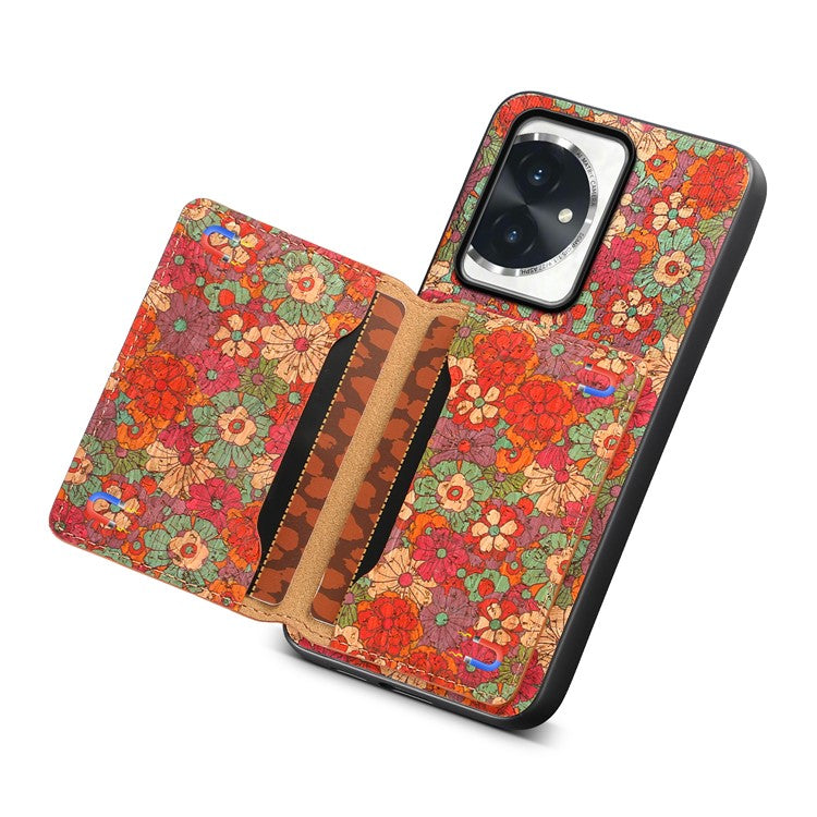 For Honor 100 5G Case Floral Pattern Card Slot Kickstand PU+TPU+PC Phone Shell - Summer / Red